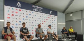 16/12/20 - Auckland (NZL) 36th America’s Cup presented by Prada Presentation Press Conference Ben Ainslie (Team Principal & Skipper Ineos Team UK), Peter Burling (Sailor Emirates Team New Zealand)Max Sirena (Team Director & Skipper Luna Rossa Prada Pirelli Team), Terry Hutchinson (Skipper & Executive Director New York Yacht Club American Magic), Tina Symmans (Chair of Americas Cup Event), Francesco Longanesi Cattani (COR 36)