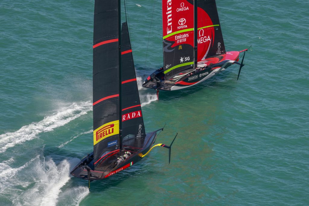 36th America’s Cup presented by Prada Race Day 1 Luna Rossa Prada Pirelli Team, Emirates Team New Zealand